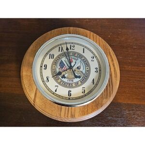 US Army Wall Clock Brown Wood Oak Trim Military Seal Decor
